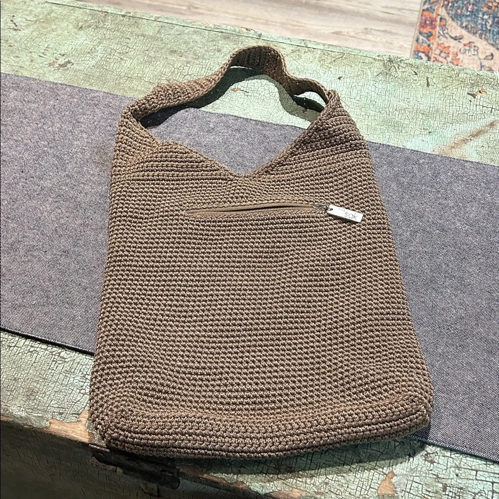 The Sak Brown Crochet Hobo Bag Boho Y2K Minimalist Summer Tote - Picture 3 of 8